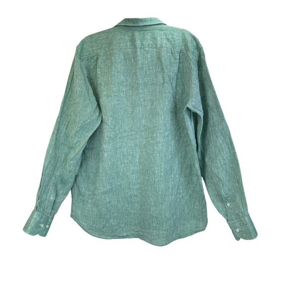 Ismeralda Puro Lino Mens L Green Button Down Long Sleeves Office Wear - Picture 2 of 6